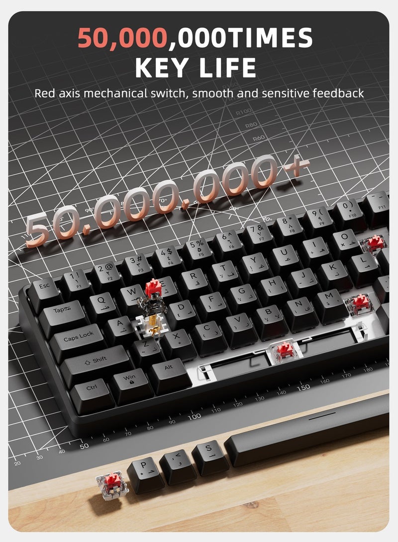 مسافر الكثبان لوحة مفاتيح ميكانيكية للألعاب بـ61 مفتاح، سويتش أحمر، تدعم اللغة العربية، قابلة للتبديل الساخن، إضاءة خلفية RGB بـ16 مليون لون، تصميم صغير 60%، سلك USB قابل للإزالة، وزن 525 جرام، بدون تعارض في المفاتيح، هادئة، متوافقة مع PC / PS4 / Xbox / Mac، مع برنامج تشغيل - Image 2